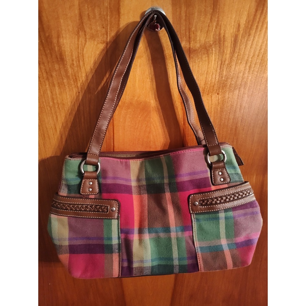 Relic Plaid Shoulder Bag Purse Multicolor Brown Trim Vintage Style Y2K